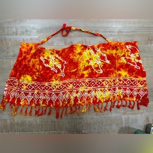 Swim vacation cover up skirt bikini bottom sarong tie dolphins orange yellow